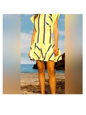ZARA Studio Limited Edition XS Sleeveless Yellow Striped Balloon Mini Dress Chic